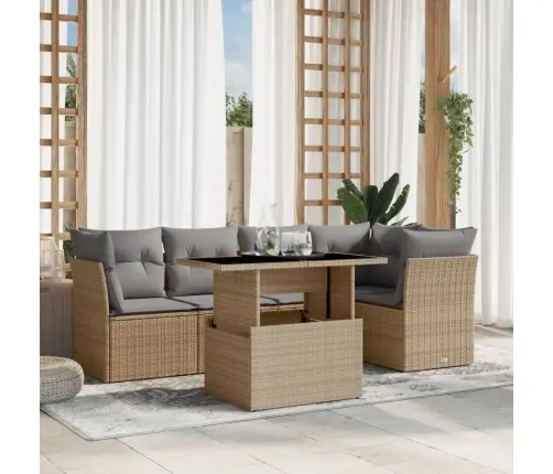 6-Daļīgs Dārza Dīvāna Komplekts, Matrači, Bēša Pe Rotangpalma Vidaxl