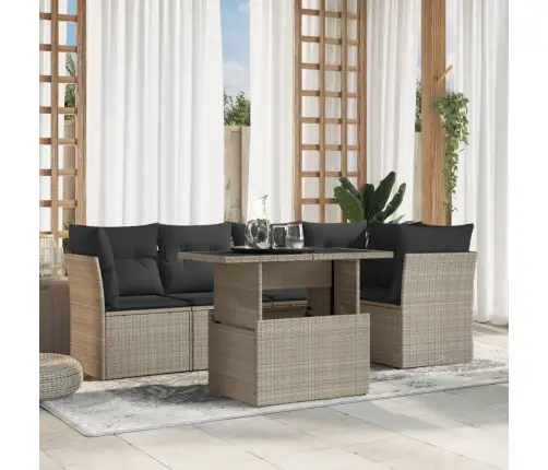 6-Osaline Aiamööblikomplekt Patjadega, Helehall, Polürotang