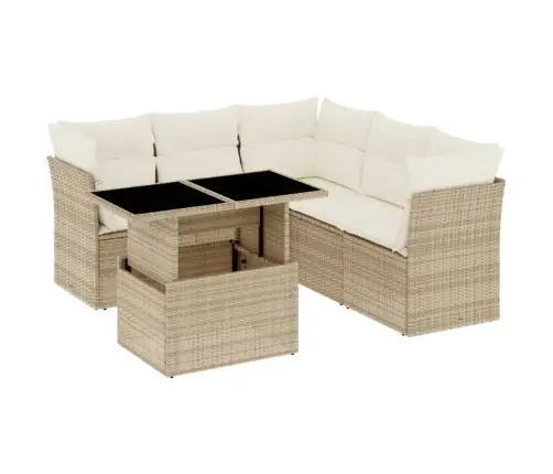 6-Daļīgs Dārza Dīvāna Komplekts, Matrači, Bēša Pe Rotangpalma Vidaxl