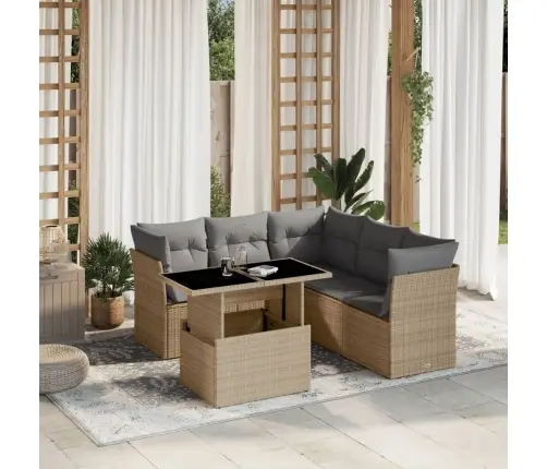 6-Daļīgs Dārza Dīvāna Komplekts, Matrači, Bēša Pe Rotangpalma Vidaxl