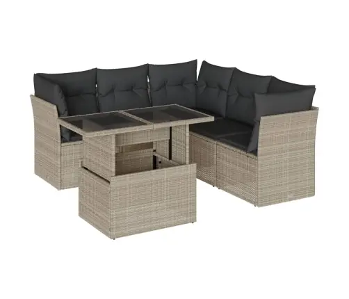 6-Daļīgs Dārza Dīvānu Komplekts,Matrači, Gaiši Pelēka Pe Pinums Vidaxl