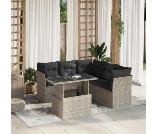 6-Daļīgs Dārza Dīvānu Komplekts,Matrači, Gaiši Pelēka Pe Pinums Vidaxl