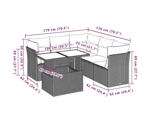 6-Daļīgs Dārza Dīvānu Komplekts, Matrači, Brūna Pe Rotangpalma Vidaxl