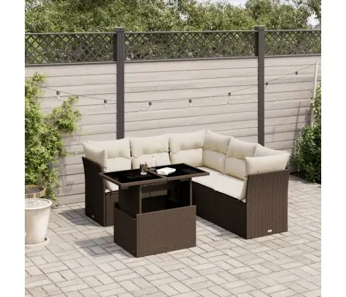 6-Daļīgs Dārza Dīvānu Komplekts, Matrači, Brūna Pe Rotangpalma Vidaxl