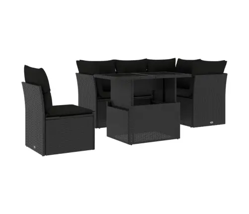 Sofos Komplektas Su Pagalvėlėmis, 6 Dalių, Juodas, Poliratanas