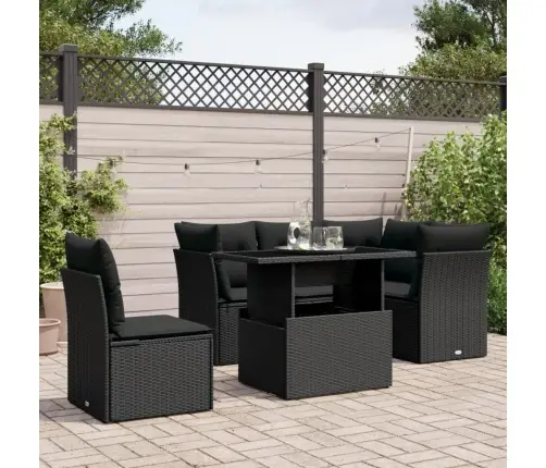 Sofos Komplektas Su Pagalvėlėmis, 6 Dalių, Juodas, Poliratanas