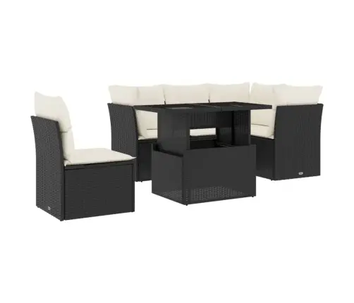 Sofos Komplektas Su Pagalvėlėmis, 6 Dalių, Juodas, Poliratanas