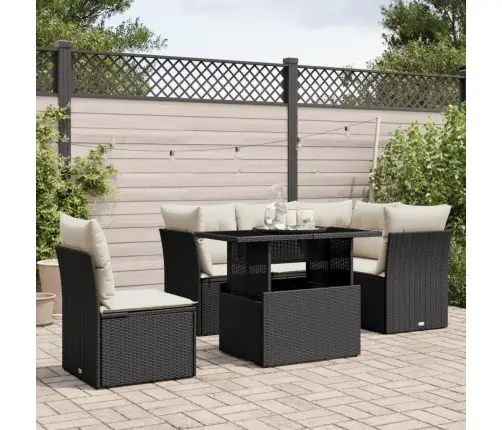 Sofos Komplektas Su Pagalvėlėmis, 6 Dalių, Juodas, Poliratanas