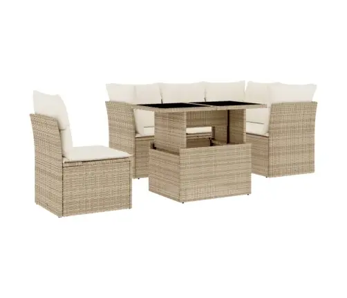 6-Daļīgs Dārza Dīvāna Komplekts, Matrači, Bēša Pe Rotangpalma Vidaxl