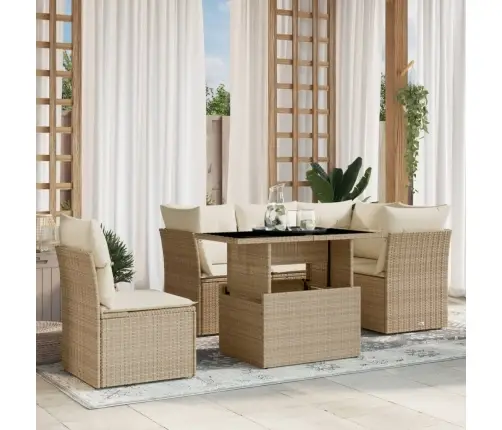 6-Daļīgs Dārza Dīvāna Komplekts, Matrači, Bēša Pe Rotangpalma Vidaxl