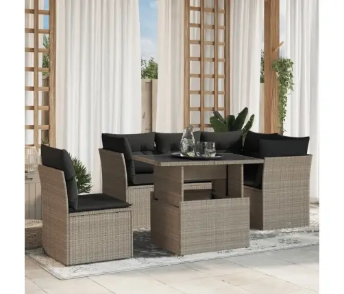 Sofos Komplektas Su Pagalvėlėmis, 6 Dalių, Pilkas, Poliratanas