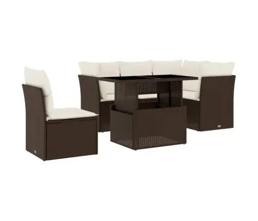 6-Daļīgs Dārza Dīvānu Komplekts, Matrači, Brūna Pe Rotangpalma Vidaxl