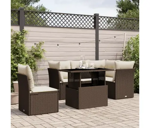 6-Daļīgs Dārza Dīvānu Komplekts, Matrači, Brūna Pe Rotangpalma Vidaxl