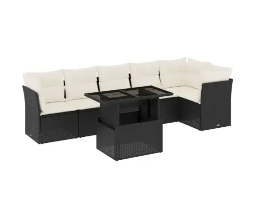 7-Daļīgs Dārza Dīvāna Komplekts Ar Matračiem, Melna Pe Vidaxl