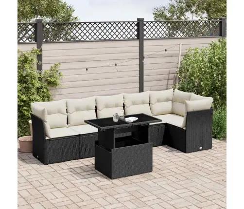 7-Daļīgs Dārza Dīvāna Komplekts Ar Matračiem, Melna Pe Vidaxl