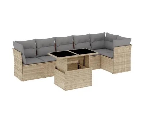 7-Daļīgs Dārza Dīvāna Komplekts, Matrači, Bēša Pe Rotangpalma Vidaxl