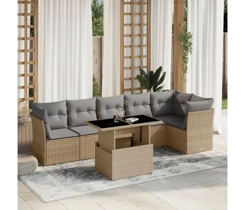 7-Daļīgs Dārza Dīvāna Komplekts, Matrači, Bēša Pe Rotangpalma Vidaxl