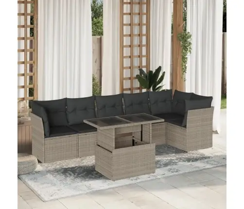 7-Osaline Aiamööblikomplekt Patjadega, Helehall, Polürotang