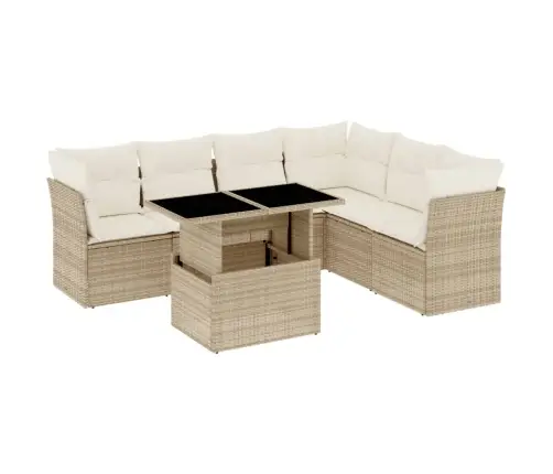 7-Daļīgs Dārza Dīvāna Komplekts, Matrači, Bēša Pe Rotangpalma Vidaxl