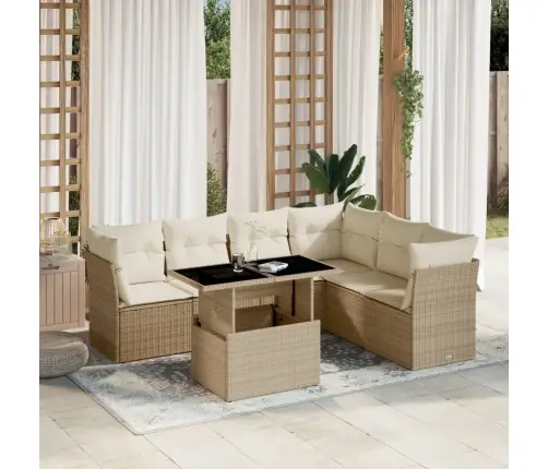 7-Daļīgs Dārza Dīvāna Komplekts, Matrači, Bēša Pe Rotangpalma Vidaxl