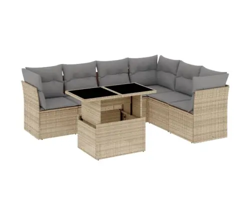 7-Daļīgs Dārza Dīvāna Komplekts, Matrači, Bēša Pe Rotangpalma Vidaxl