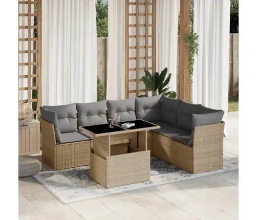 7-Daļīgs Dārza Dīvāna Komplekts, Matrači, Bēša Pe Rotangpalma Vidaxl