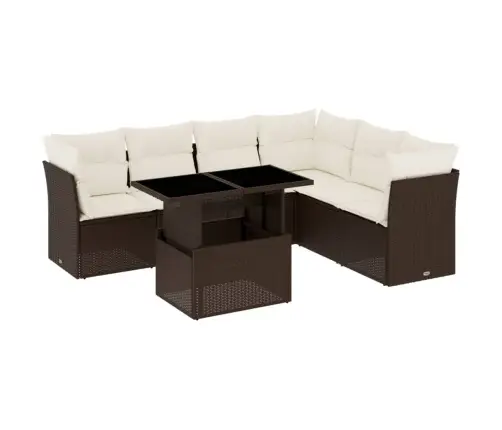 7-Daļīgs Dārza Dīvānu Komplekts, Matrači, Brūna Pe Rotangpalma Vidaxl