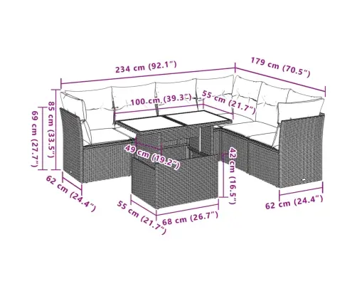 7-Daļīgs Dārza Dīvānu Komplekts, Matrači, Brūna Pe Rotangpalma Vidaxl