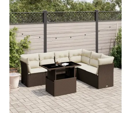 7-Daļīgs Dārza Dīvānu Komplekts, Matrači, Brūna Pe Rotangpalma Vidaxl