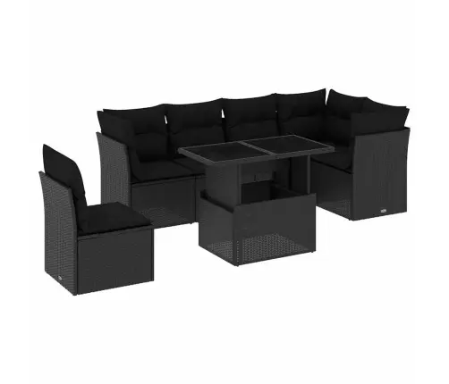 7-Daļīgs Dārza Dīvāna Komplekts Ar Matračiem, Melna Pe Vidaxl