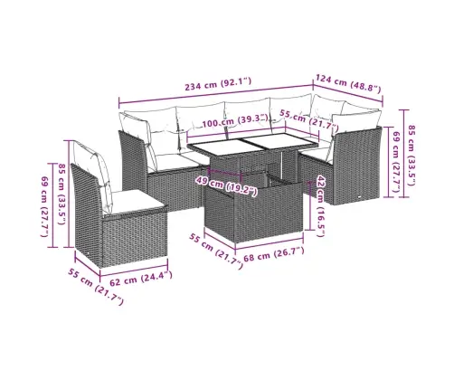 Sofos Komplektas Su Pagalvėlėmis, 7 Dalių, Smėlio, Poliratanas