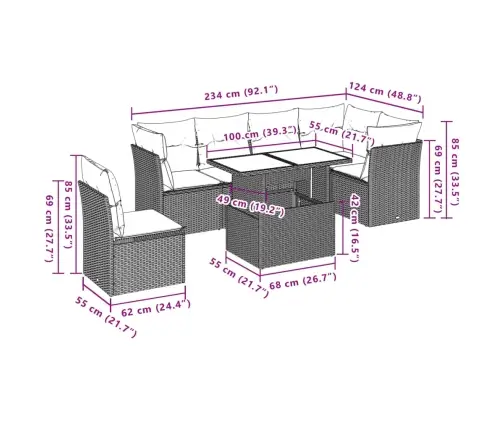 Sofos Komplektas Su Pagalvėlėmis, 7 Dalių, Pilkas, Poliratanas