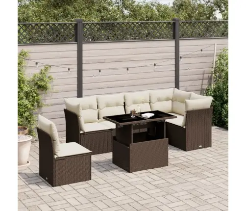 Sofos Komplektas Su Pagalvėlėmis, 7 Dalių, Rudas, Poliratanas