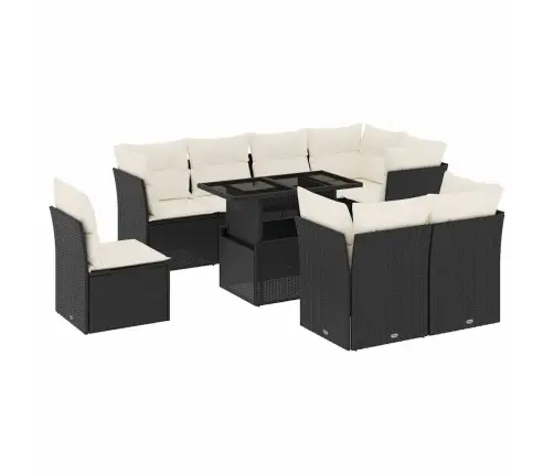 9-Daļīgs Dārza Dīvāna Komplekts, Matrači, Melna Pe Rotangpalma Vidaxl