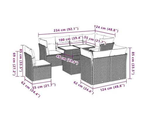 9-Daļīgs Dārza Dīvāna Komplekts, Matrači, Melna Pe Rotangpalma Vidaxl