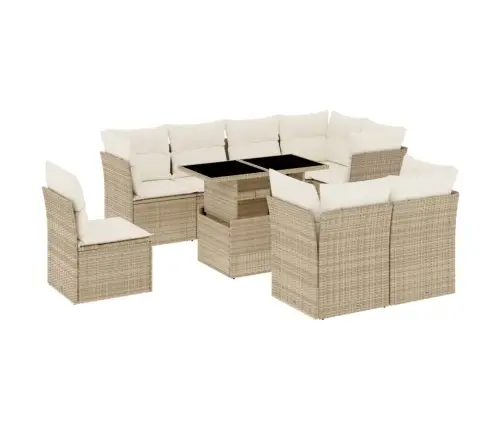 9-Daļīgs Dārza Dīvānu Komplekts, Matrači, Bēša Pe Rotangpalma Vidaxl