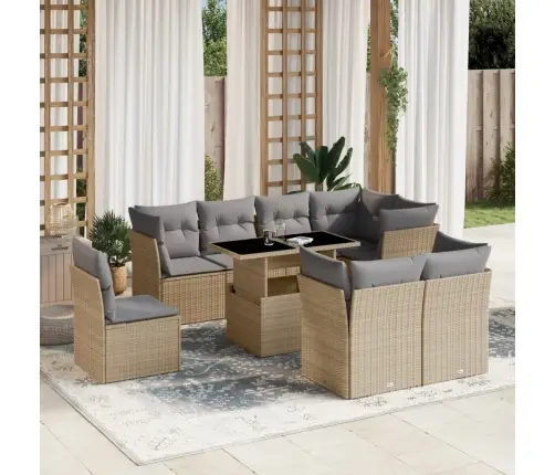 9-Daļīgs Dārza Dīvānu Komplekts, Matrači, Bēša Pe Rotangpalma Vidaxl