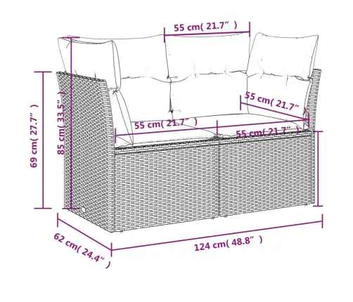 9-Daļīgs Dārza Dīvāna Komplekts Ar Matračiem, Pelēks Pe Pinums Vidaxl