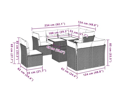 9-Osaline Aiadiivani Komplekt Patjadega, Helehall, Polürotang