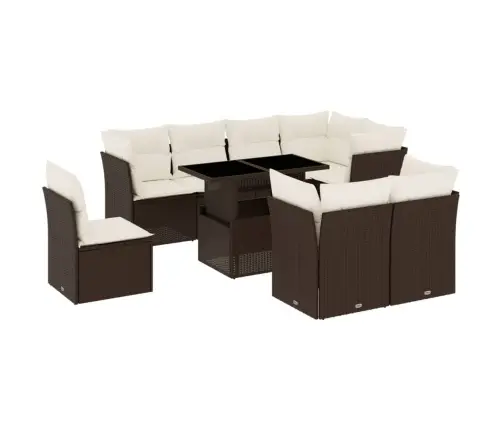 Sodo Komplektas Su Pagalvėlėmis, 9 Dalių, Rudas, Poliratanas