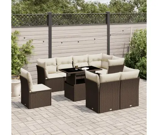 Sodo Komplektas Su Pagalvėlėmis, 9 Dalių, Rudas, Poliratanas