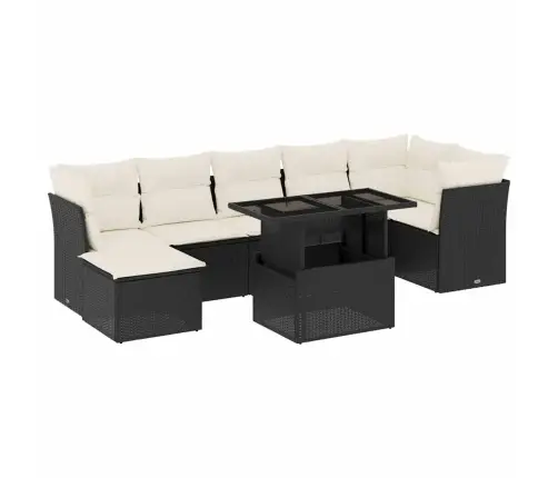 Sofos Komplektas Su Pagalvėlėmis, 8 Dalių, Juodas, Poliratanas