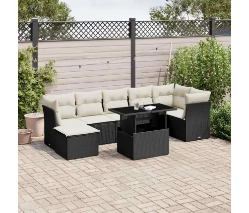 Sofos Komplektas Su Pagalvėlėmis, 8 Dalių, Juodas, Poliratanas