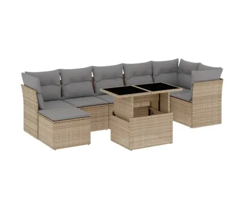 8-Daļīgs Dārza Dīvāna Komplekts, Matrači, Bēša Pe Rotangpalma Vidaxl