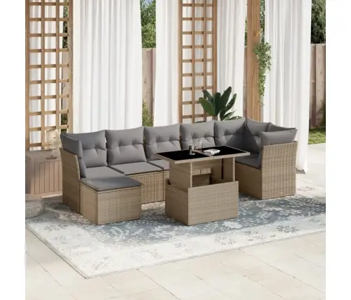 8-Daļīgs Dārza Dīvāna Komplekts, Matrači, Bēša Pe Rotangpalma Vidaxl