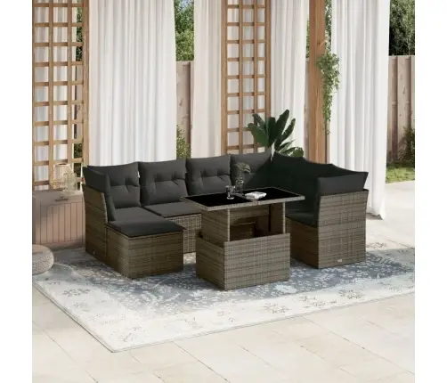 8-Daļīgs Dārza Dīvāna Komplekts Ar Matračiem, Pelēks Pe Pinums Vidaxl