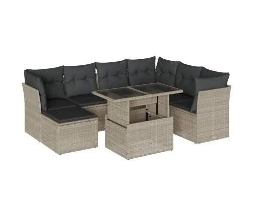 8-Daļīgs Dārza Dīvāna Komplekts,Matrači, Gaiši Pelēka Pe Pinums Vidaxl