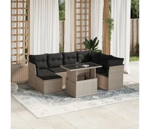 8-Daļīgs Dārza Dīvāna Komplekts,Matrači, Gaiši Pelēka Pe Pinums Vidaxl