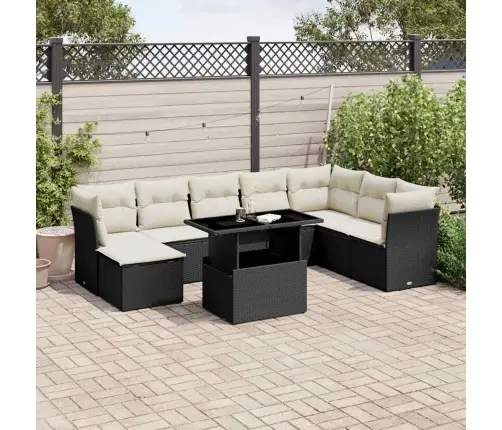 9-Daļīgs Dārza Dīvāna Komplekts, Matrači, Melna Pe Rotangpalma Vidaxl