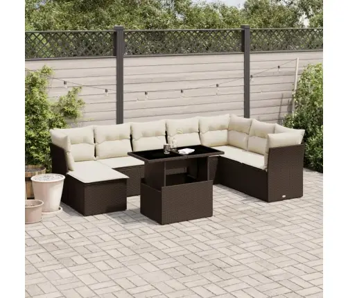 9-Daļīgs Dārza Dīvāna Komplekts, Matrači, Brūna Pe Rotangpalma Vidaxl